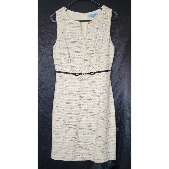 ANTONIO MELANI Dresses & Skirts - Antonio Melani Size 6 Dress Belted Ivory Black Accents Fitted Cocktail Career